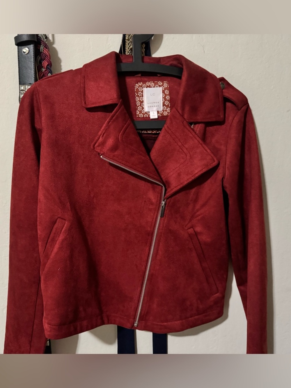 LC Lauren Conrad deep red suede moto jacket